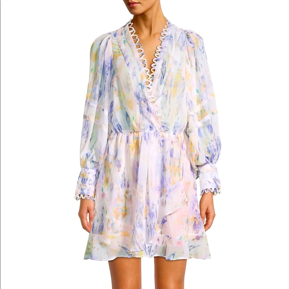 Avantlook Ruffle Wrap Chiffon Multicolor Dress, Sz M